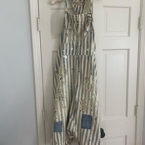 Striped Distressed Overalls